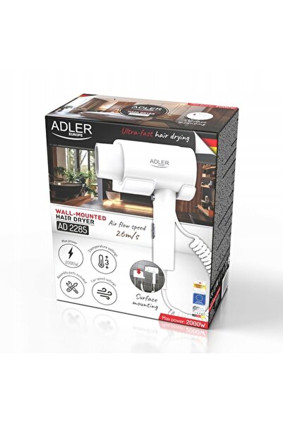 adler Uscător de păr de hotel, montat pe perete, 1700W, 3 trepte de temperatu...