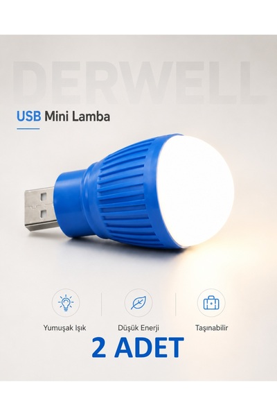 Derwell USB Mini Led Lamba Taşınabilir Pratik Gece Lambası Tak Çalıştır Kamp ...