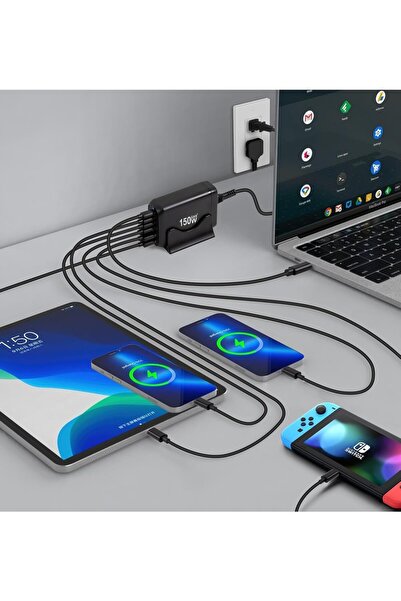 DUY 150W Gan Pro Masaüstü Hızlı Şarj Cihazı HS-352 - Pd Qc 3.0 Usb-C Usb-A Çoklu Port Laptop Telefon Şarj