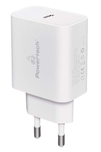 POWERTECH φορτιστής τοίχου PT-1043, USB-C, PD QC3.0, GaN, 30W, λευκός