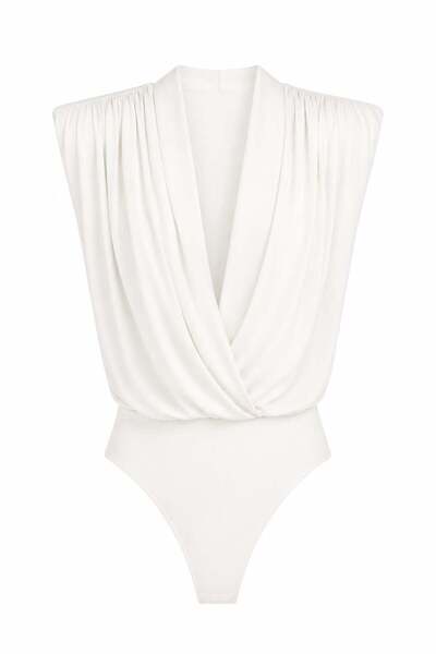 HAZELANNA Padded Draped White Bodysuit