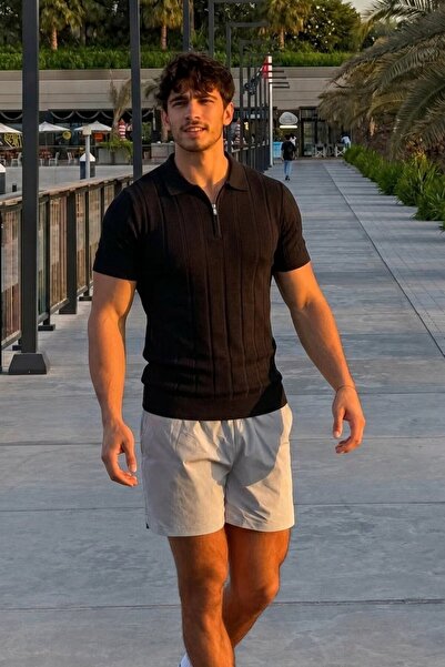 Maccali Men's Casual Comfort Fit Striped Black Polo Knitwear T-Shirt