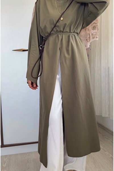 Bahar Altundemir Poplin Fabric High Collar Oversize Slit Long Abaya Tunic