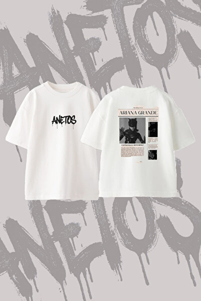 Anetos Ariana Grande Catwoman Design Back Printed Cotton White Oversize T-Shirt