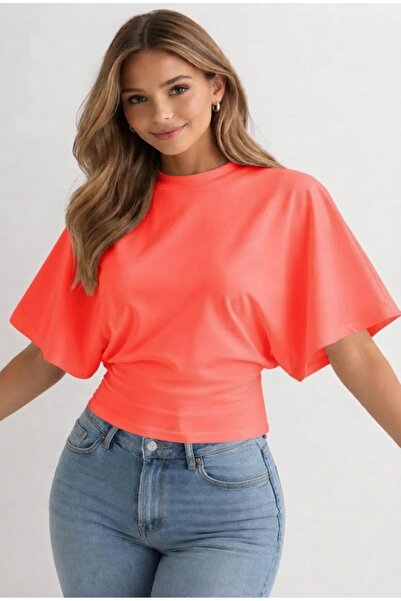 FLEX FASHION بلوزة نسائية بأكمام واسعة وتصميم ضيق عند الخصر - تي شيرت