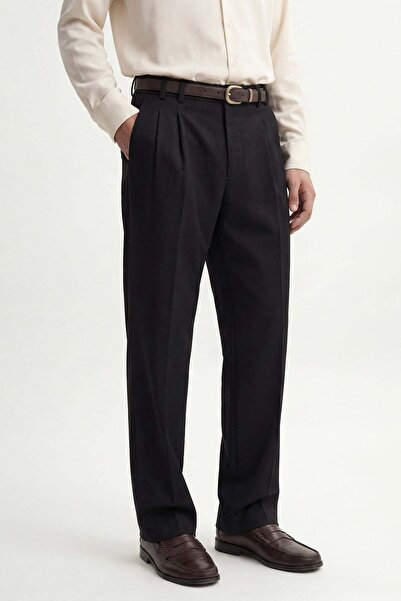Antioch Black Pleated Relax Fit Men's Trousers