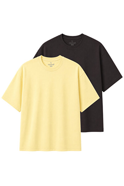 ranud Erkek Oversize Fit 2'li Tişört Paketi,%100 Pamuk, Yumuşak Fırçalı Kumaş...