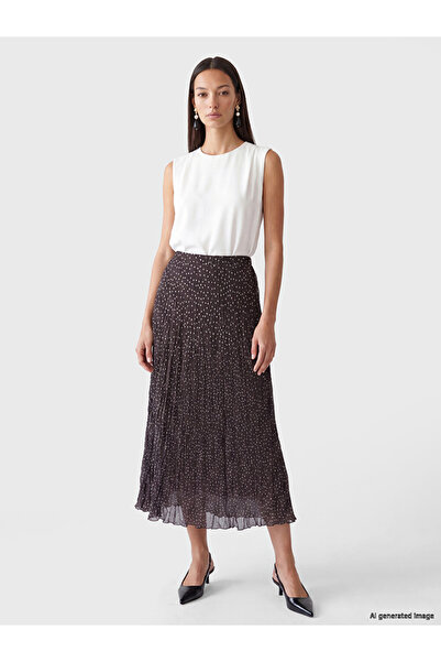 LC Waikiki Brown Polka Dot Pleated Skirt with Elastic Waist