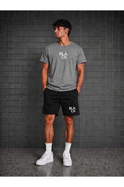 zeag Men's T-Shirt and Shorts Set with Black Printed Design