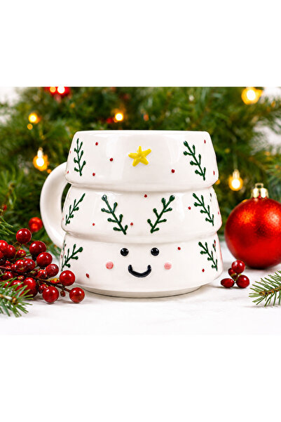 ADEN LİNA ART WORKSHOP New Year Patterned Ceramic Mug – Smiling Face Series 2...