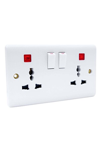 Duravel Universal Wall Socket with 2 Outlets, LED Indicator Light, White
