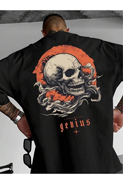 799 Men Genius Skull Graphic T-Shirt Street Style Loose Fit Machine Washable ...