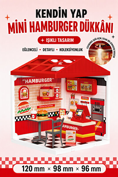 Nandy Home Kendin Yap Işıklı Mini Hamburger Dükkanı Maket Seti - Dekoratif DI...