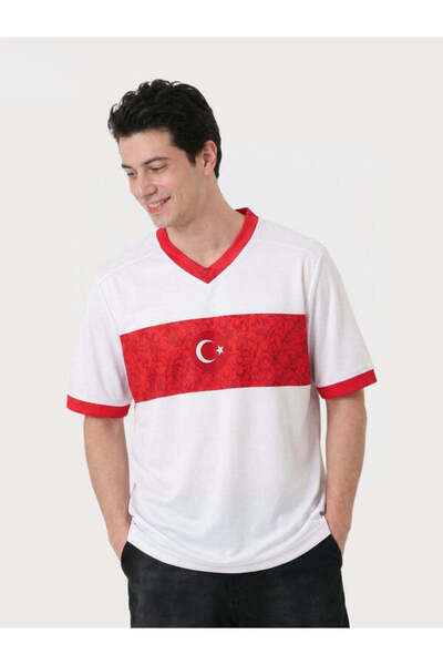 Erkek Beyaz Oversize Kolej Türkiye Milli Forma T-Shirt