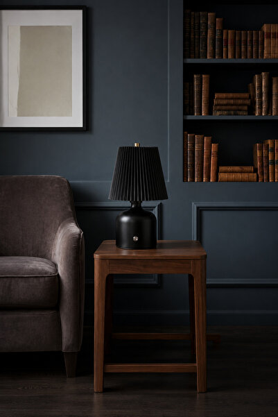 Vadi Decorative Black Pleated Table Lamp with Lampshade - Bedroom Night Light
