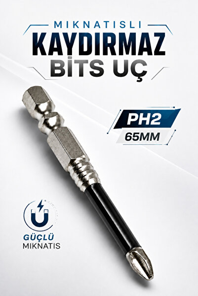 Badem10 Mıknatıslı Kaydırmaz PH2 Yıldız Bits Uç 65 mm S2 Çelik Vida Tutucu Ma...