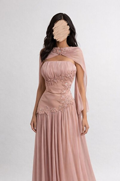 Ayaen Soft Pink Evening Dress Floor Length Flowing Gown with Elegant Floral E...
