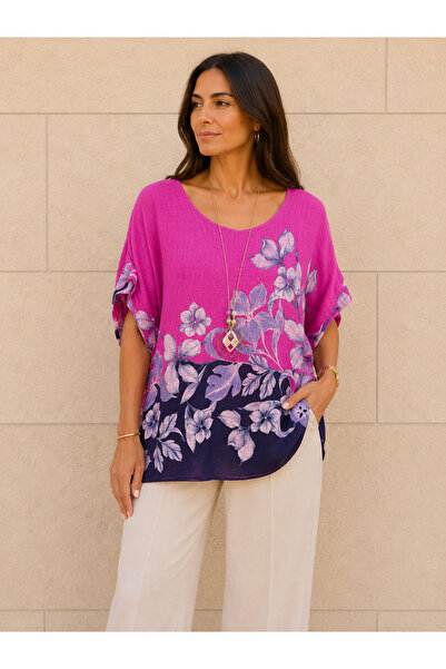 AGORATEKSTİL Women's Original Italian Cotton Fabric Oversize Patterned Blouse...