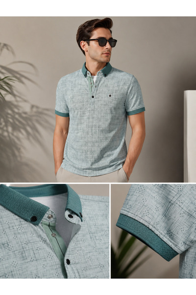 MODA ARPOL Erkek Slim Fit Polo Yaka Tişört Çıtçıtlı Yaka Desenli Premium Pamu...