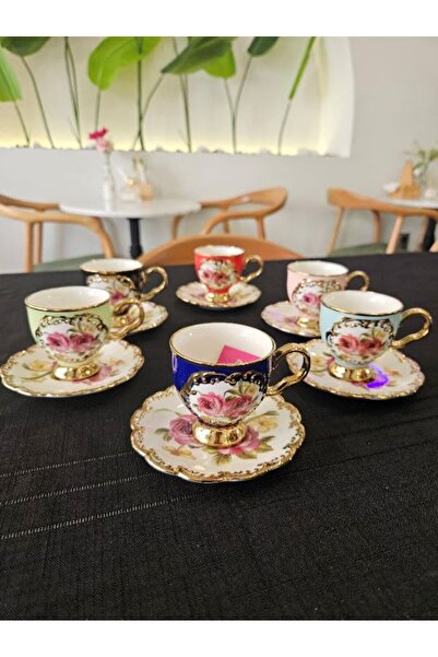 MİMSEGÜN DEKOR Hand-Painted Quality Cup Set with Roses