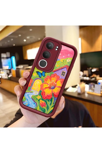 Hontinga Vivo Y19S Compatible Case Camera Protector Burgundy Silicone Couple ...