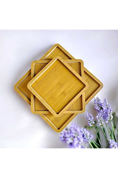 WEYNE Bamboo 3-Piece Square Presentation Set, Decorative Multi-Purpose Tea Tr...
