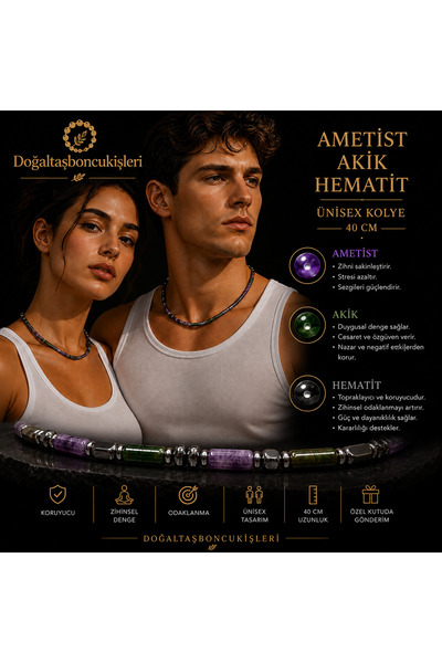 doğaltaşboncukişleri Unisex Natural Stone Necklace