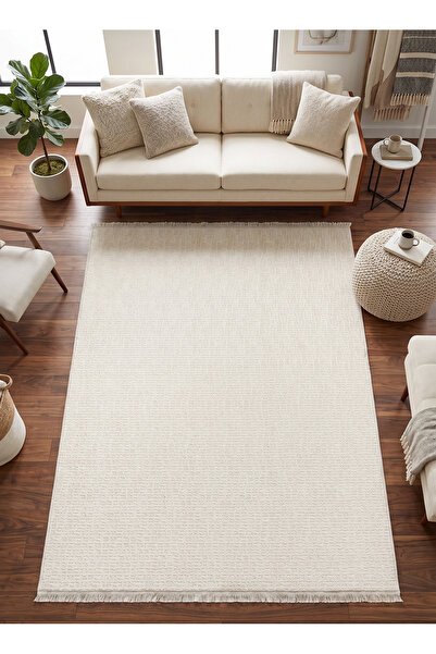 Merinos Octavia Serisi Krem Yumuşak Dokulu Minimal Halı Modern Bukleli Anti B...
