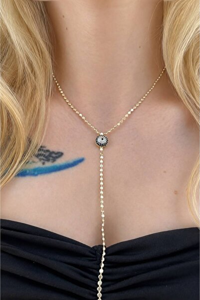 GONESSA Sequin Evil Eye Beaded Low-Cut Y Necklace