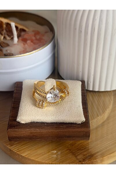 ANKA JEWELLRY DAMLA ZİRKON TAŞLI AYARLANABİLİR ALTIN RENK KADIN ÇELİK YÜZÜK