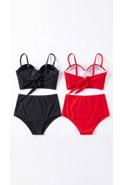 Zi 2 Colors 1 Pack Black -Red 2 Sets High Waist Bikini Set