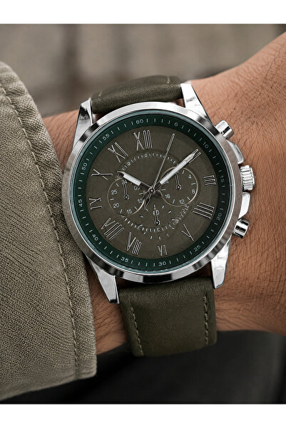 Weluxa Men's Wristwatch Silver Color Case Khaki Leather Strap Casual & Classi...