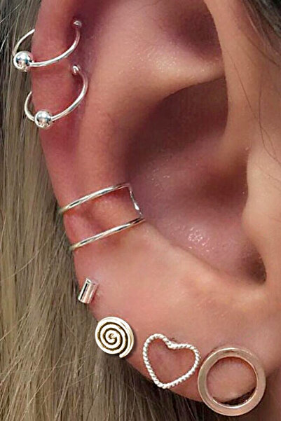 VeeShop Set cercei si ear cuff cu spirala, inimioara si verigute