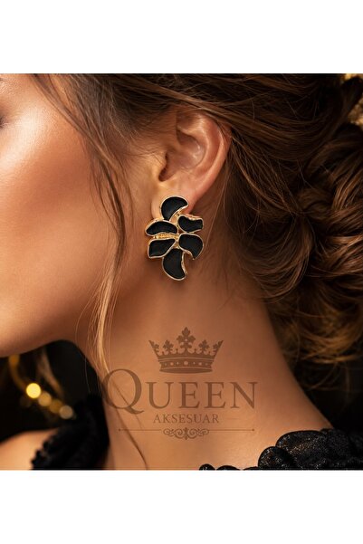 QUEEN AKSESUAR Luxurious Matte Black Suede Appearance Gold Gold Metal Tarnish...