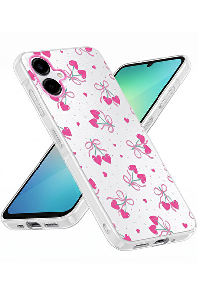Rivor Samsung Galaxy A06 Uyumlu Kılıf Kamera Çıkıntılı Kalpli Kiraz Desenli İ...