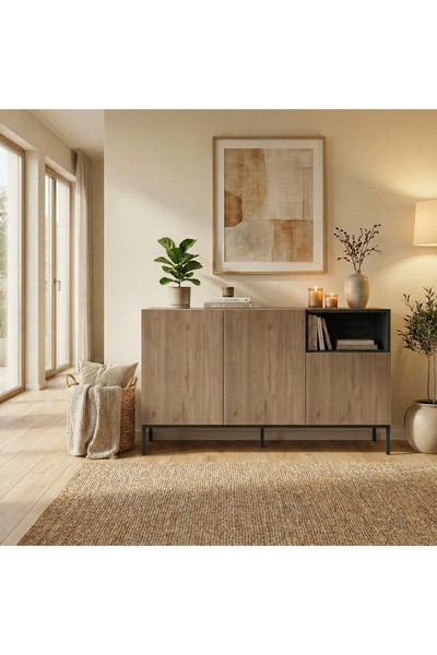 Decortie CAILIN KONSOL 140CM - (METAL SİYAH) SEPET - SİYAH WOOD - SİYAH BUTE
