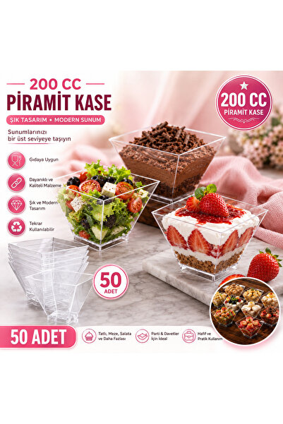ELF TOYS Tatlı kasesi 50 adet 200 cc kübik piramit kase magnolya, puding,meze...