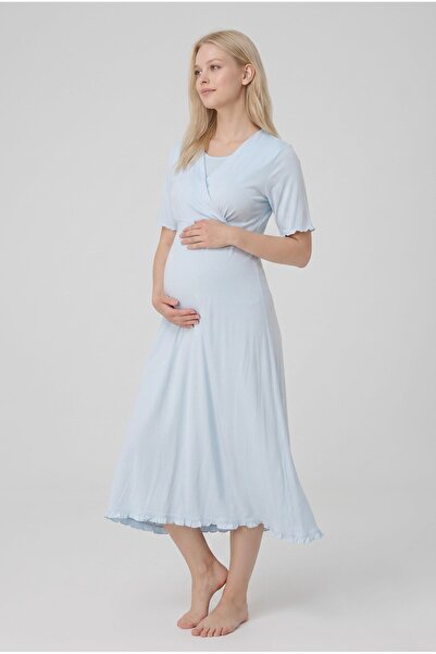 Generic Brand Women's Blue Double-Breasted Collar New Season Maternity Nightg...