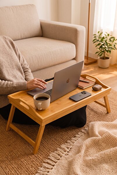 Brellint Katlanır Ayaklı Bambu Keyif Tepsisi – Laptop Kahvaltı Yatak Servis M...