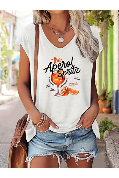 Deocept Women's Mix Printed V-Neck Sleeveless Regular Fit Comfortable T-Shirt