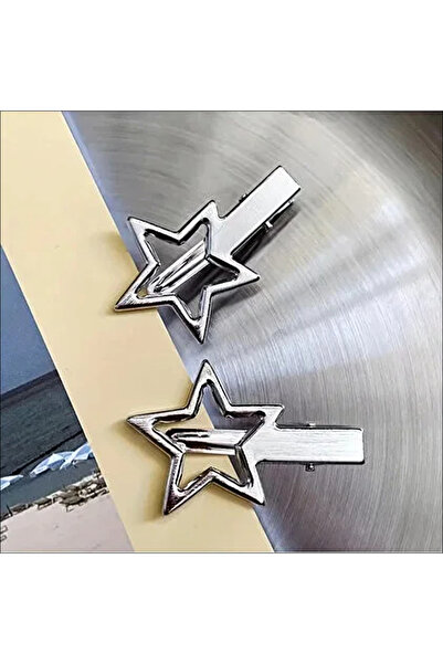 Lusy Shop Kadın Y2K Tarzı Gümüş Renk Metal Yıldız Klips Toka 2'li Set