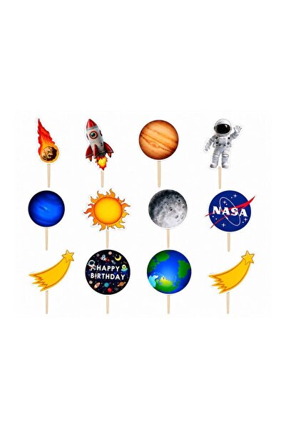 DecoParty Set de decor pentru tort – Tematică Astronaut / PLANETE / NASA, 12 ...