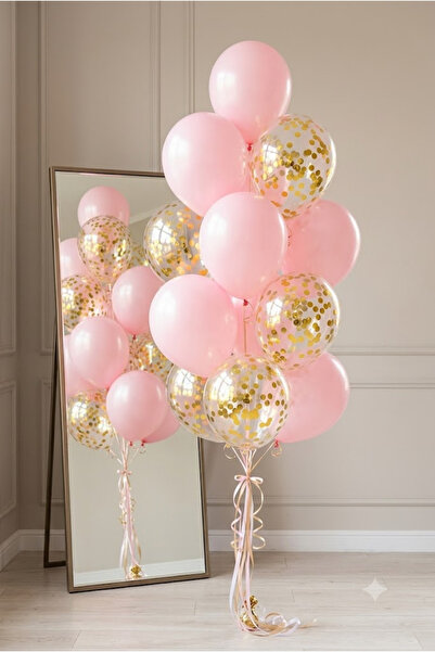 FESTİVALOON 20’li Pembe Gold Konfetili Şeffaf Balon Seti 11 İnç Doğum Günü Ba...