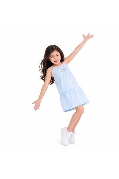 PALM PEANUTS Girls Light Blue Sleeveless Floral Cotton Dress – Casual Summer ...