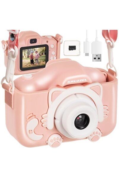 KRUZZEL Παιδική Ψηφιακή Κάμερα, ροζ, 3MP, Full HD 1080p, οθόνη 2 ", 32GB, sel...