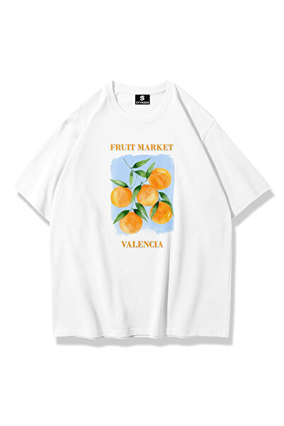 STYKEER Unisex Oversized T-Shirt "Valencia" Printed Loose Fit White T-Shirt