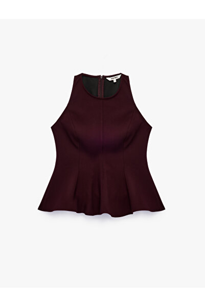 Koton Slim Fit Bisiklet Yaka Kolsuz Peplum Bluz