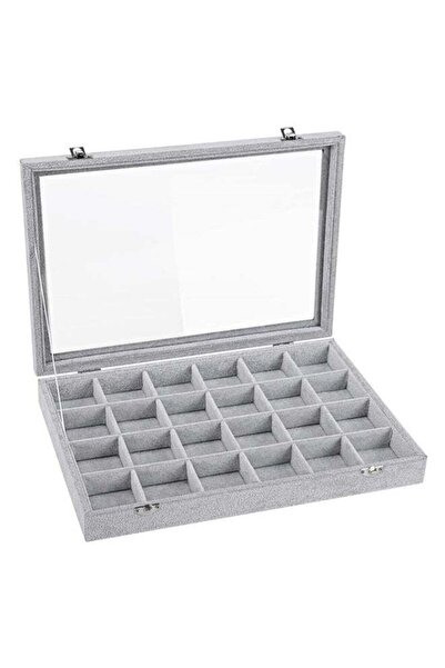 Generic صندوق منظم للمجوهرات من المخمل، 24 خانة مع غطاء شفاف لتنظيم الخواتم و...