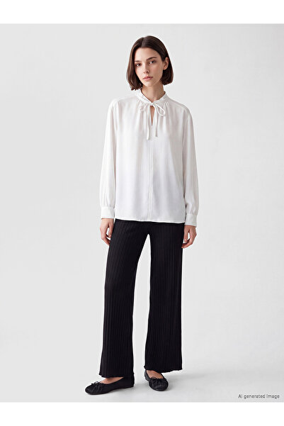 LC Waikiki Lcw Modest Navy Blue Elastic Waist Ribbed Women's Knitwear Trousers