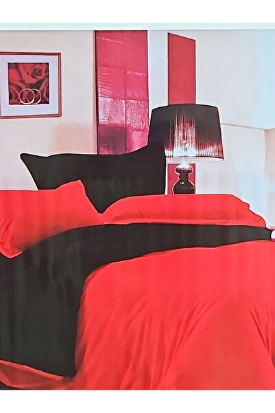 MILANO COLLECTION Set lenjerie de pat dublu Finet 4 piese MC-5182 Negru/Roșu